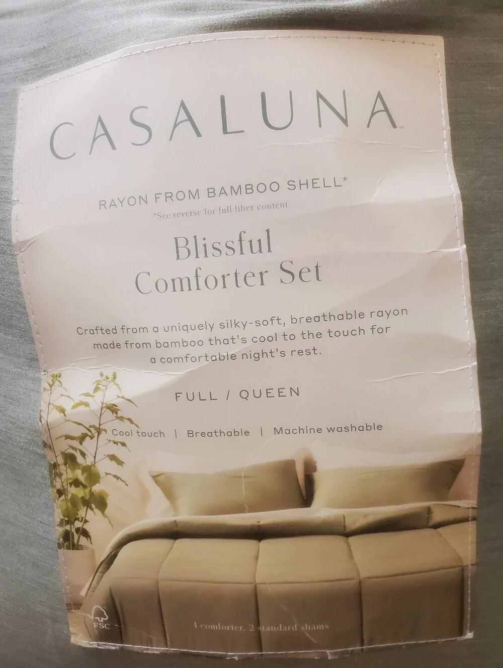 Casaluna NWT Full/Queen Rayon From Bamboo Comforter Set Olive Green